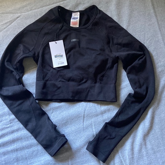 Gymshark Flex Crop Top Black/Charcoal - Picture 1 of 1